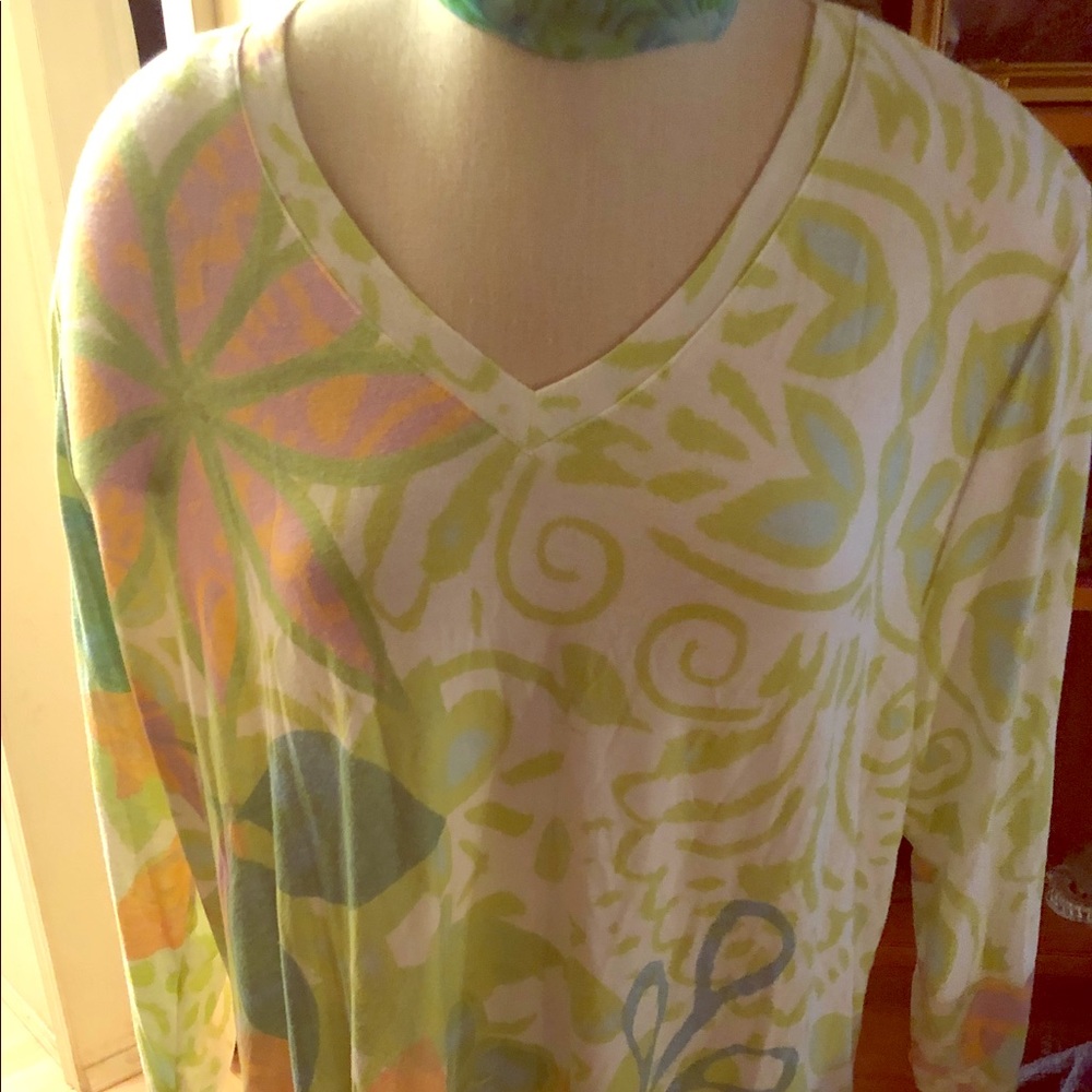 Soft Surroundings Printed 3/4 Sleeve V Neck Top 2X